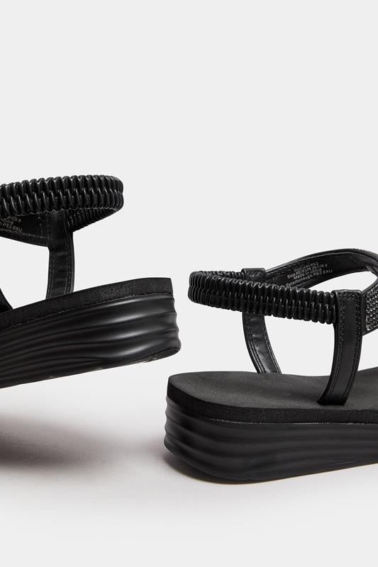 Evans Yours Black Diamante Strap T-Bar Sandals In Wide E Fit