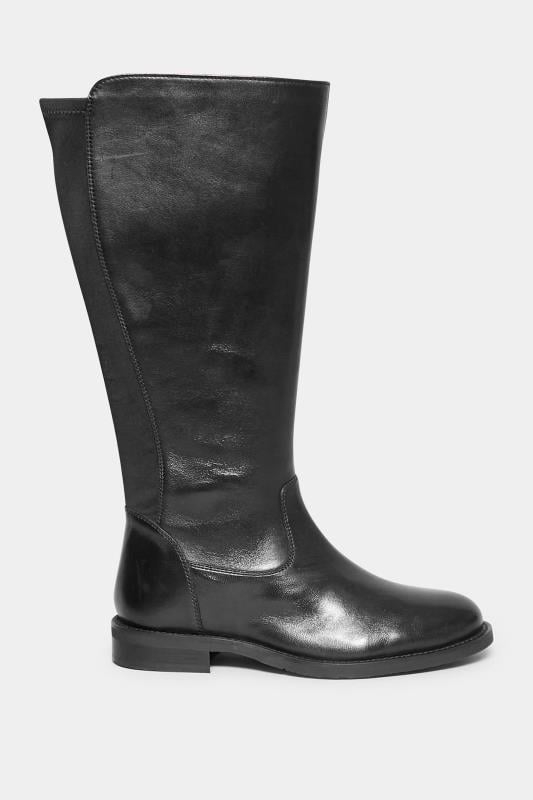 Evans Yours Black Elasticated Knee High Leather Boots In Wide E Fit & Extra Wide EEE Fit