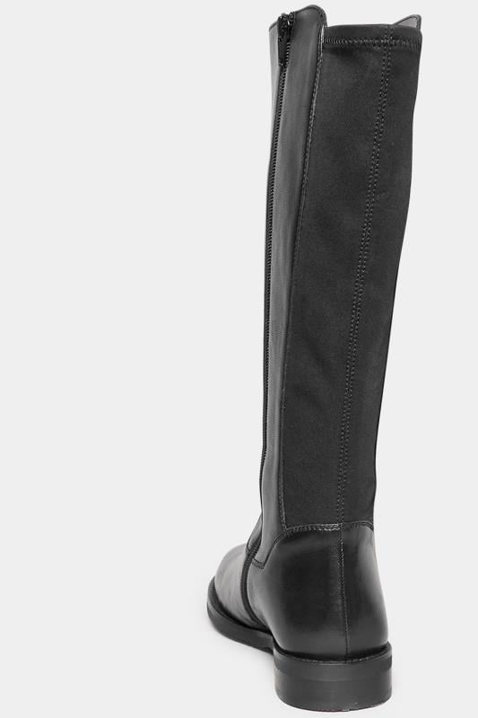 Evans Yours Black Elasticated Knee High Leather Boots In Wide E Fit & Extra Wide EEE Fit