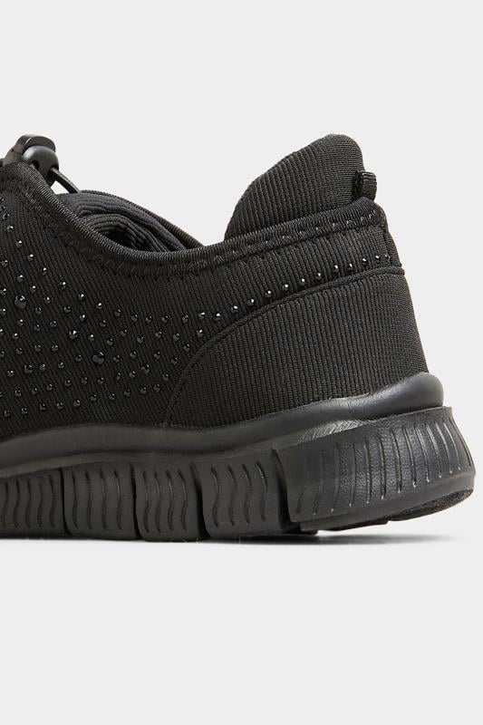 Evans Yours Black Embellished Drawcord Trainers In Wide E Fit & Extra Wide EEE Fit