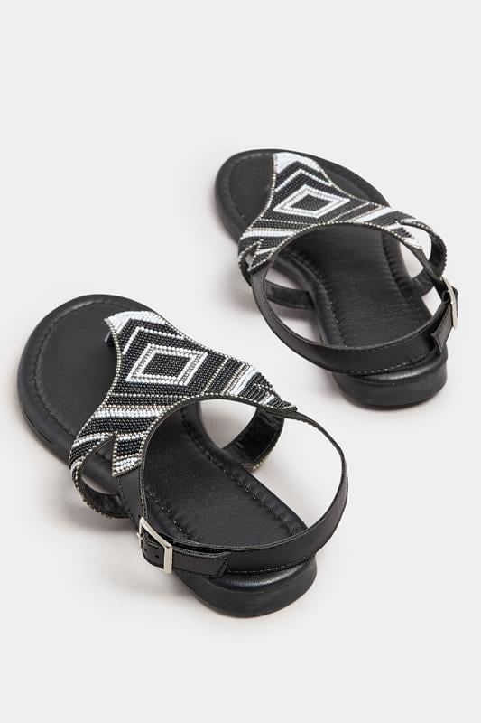 Evans Yours Black Embellished T-Bar Sandals In Wide E & Extra Wide EEE Fit