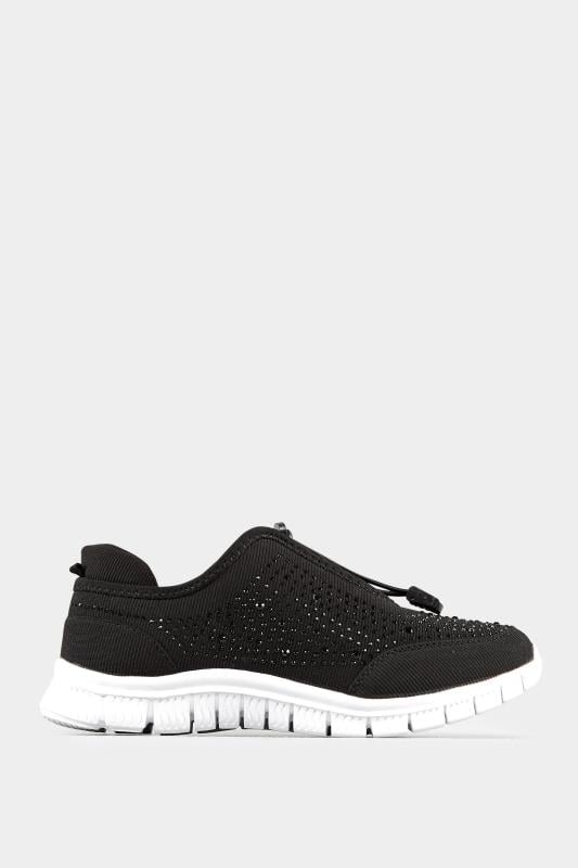 Evans Yours Black Embellished Trainers In Wide E Fit & Extra Wide EEE Fit