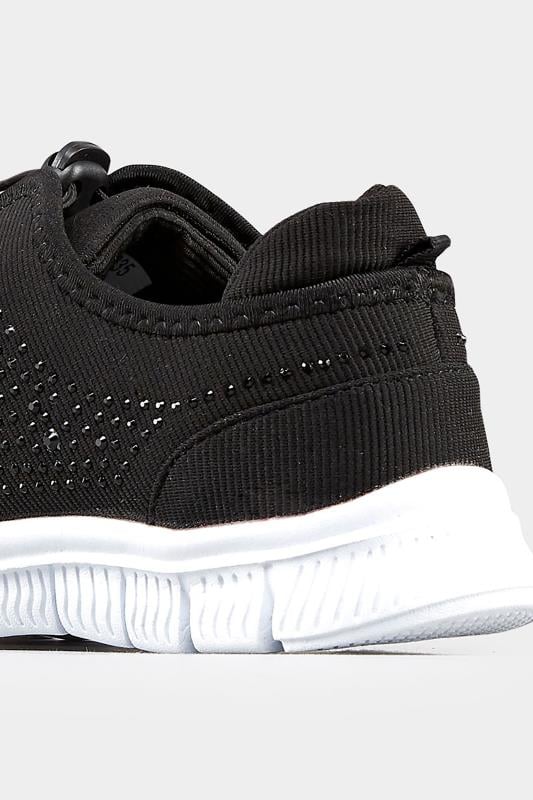 Evans Yours Black Embellished Trainers In Wide E Fit & Extra Wide EEE Fit