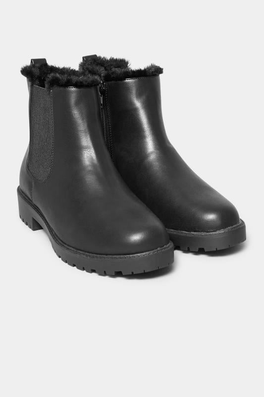 Evans Yours Black Faux Fur Chelsea Boots In Wide E Fit & Wide EEE Fit