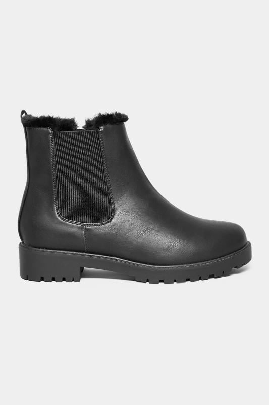 Evans Yours Black Faux Fur Chelsea Boots In Wide E Fit & Wide EEE Fit