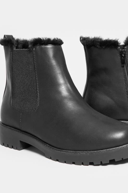 Evans Yours Black Faux Fur Chelsea Boots In Wide E Fit & Wide EEE Fit