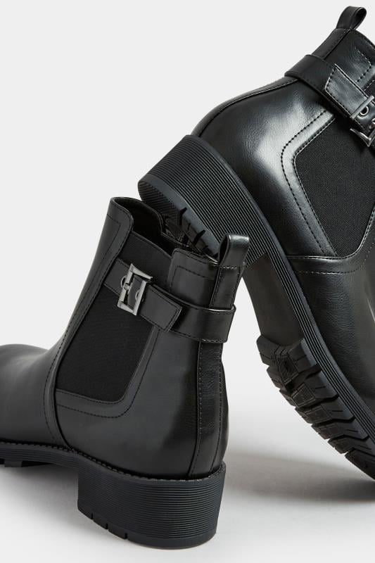 Evans Yours Black Faux Leather Buckle Ankle Boots In Wide E Fit & Extra Wide EEE Fit