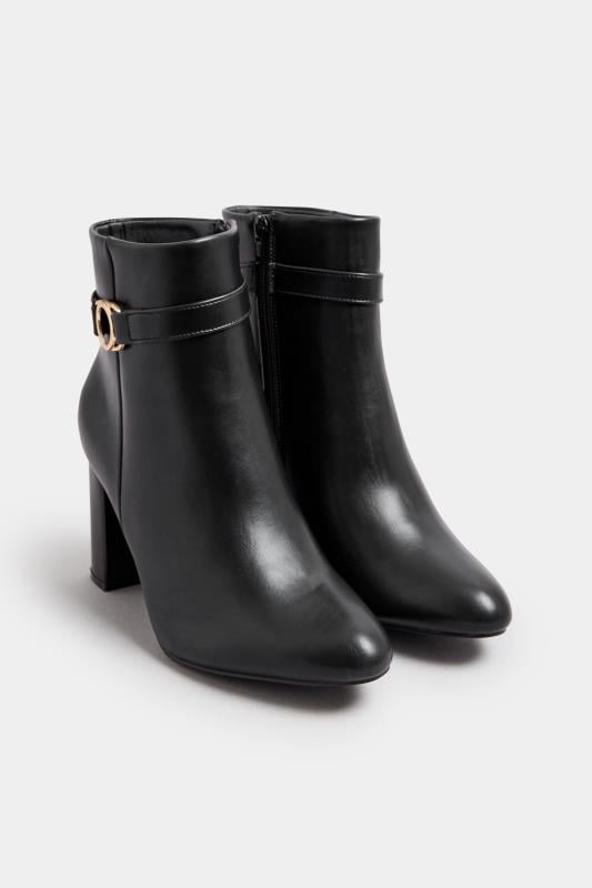 Evans Yours Black Faux Leather Buckle Detail Ankle Boots In Extra Wide EEE Fit