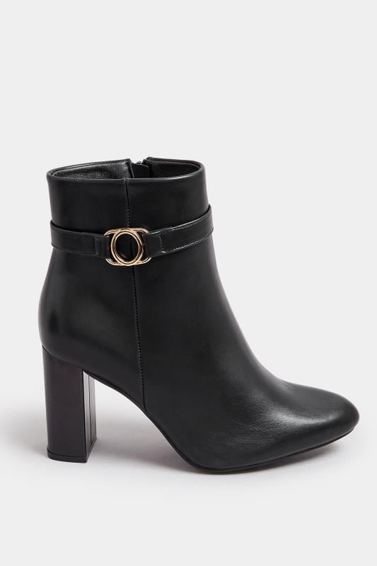 Evans Yours Black Faux Leather Buckle Detail Ankle Boots In Extra Wide EEE Fit