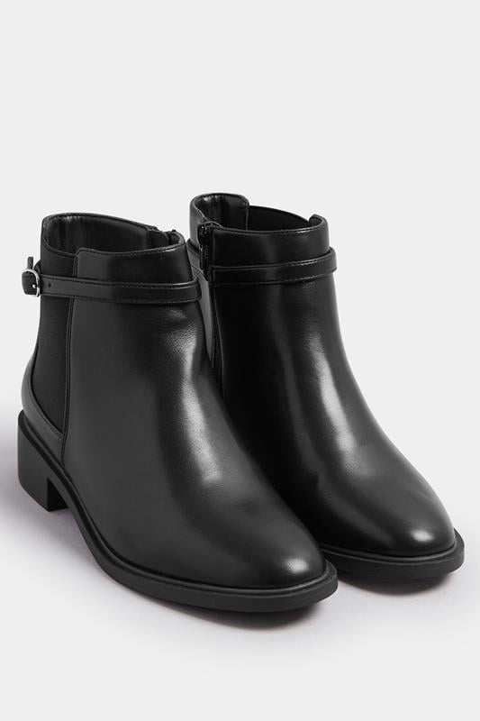 Evans Yours Black Faux Leather Buckle Stretch Ankle Boots In Wide E Fit & Extra Wide EEE Fit