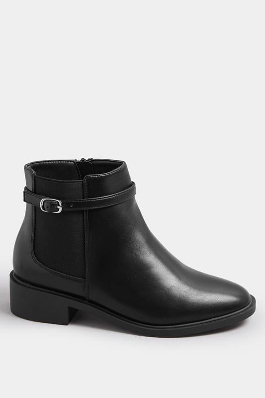 Evans Yours Black Faux Leather Buckle Stretch Ankle Boots In Wide E Fit & Extra Wide EEE Fit