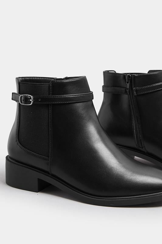 Evans Yours Black Faux Leather Buckle Stretch Ankle Boots In Wide E Fit & Extra Wide EEE Fit
