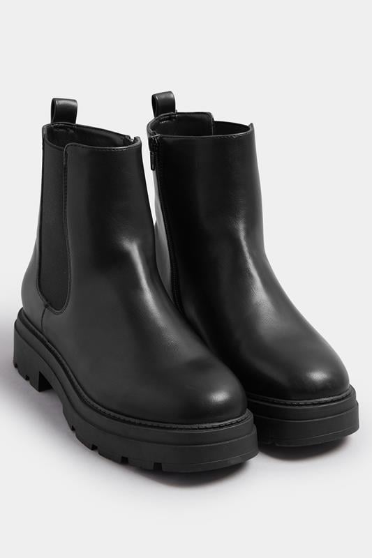 Evans Yours Black Faux Leather Chunky Chelsea Boots In Wide E Fit & Extra Wide EEE Fit
