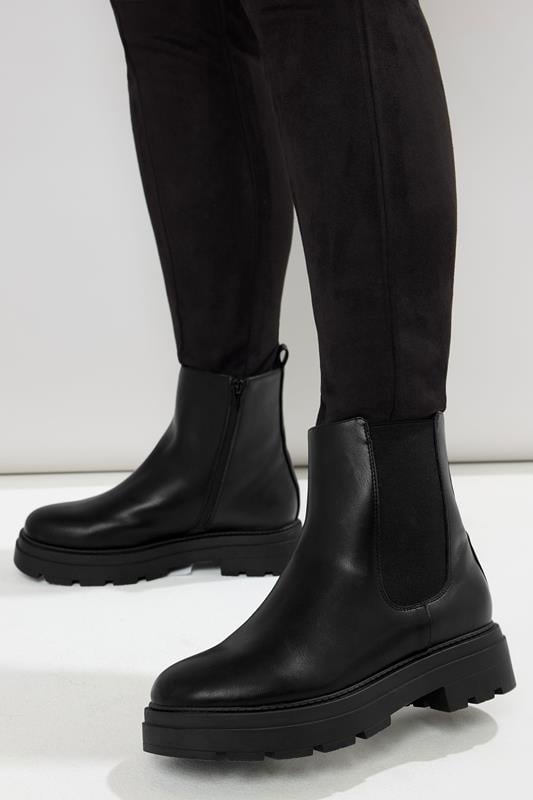 evans Yours Black Faux Leather Chunky Chelsea Boots In Wide E Fit & Extra Wide EEE Fit