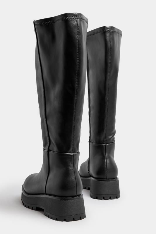 Evans Yours Black Faux Leather Chunky Knee High Boots In Wide E Fit & Extra Wide EEE Fit