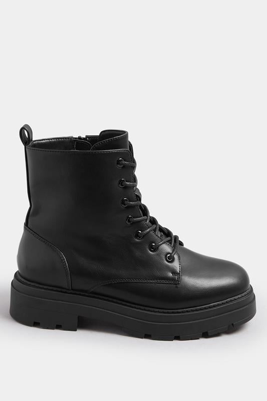 Evans Yours Black Faux Leather Chunky Lace Up Boots In Extra Wide EEE Fit