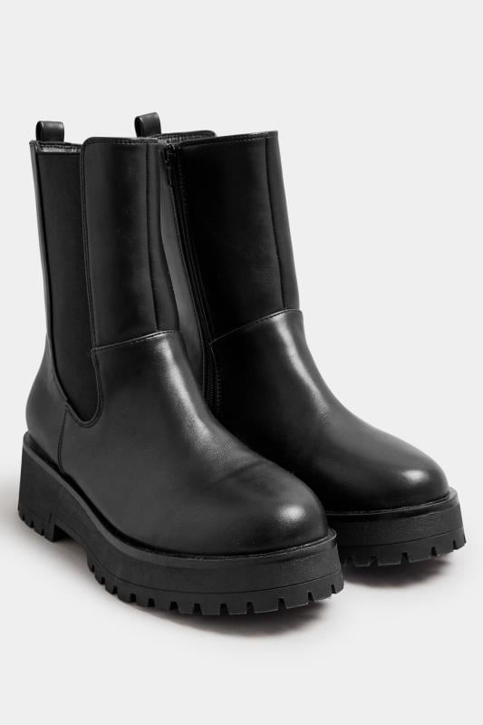 Evans Yours Black Faux Leather Chunky Wedge Chelsea Boots In Wide E Fit & Extra Wide EEE Fit