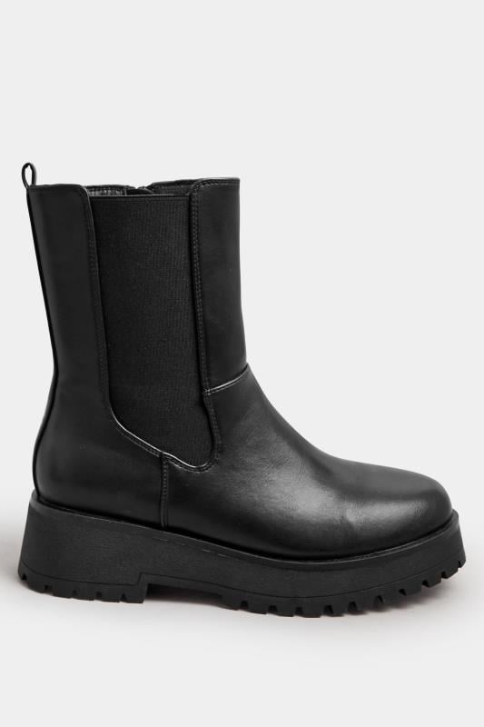 Evans Yours Black Faux Leather Chunky Wedge Chelsea Boots In Wide E Fit & Extra Wide EEE Fit