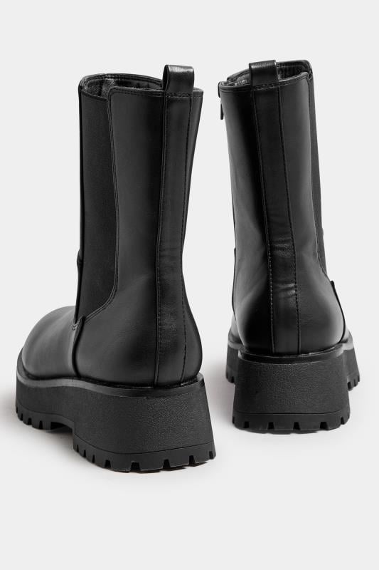 Evans Yours Black Faux Leather Chunky Wedge Chelsea Boots In Wide E Fit & Extra Wide EEE Fit