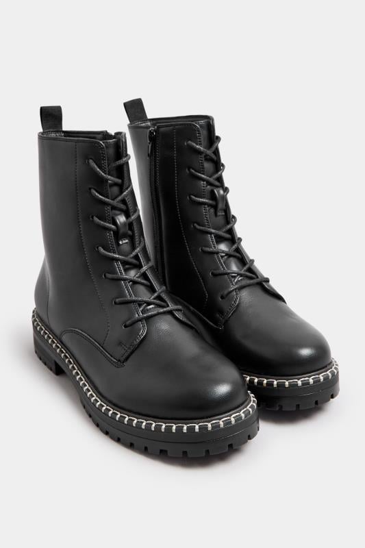 Evans Yours Black Faux Leather Contrast Stitch Boots In Wide E Fit