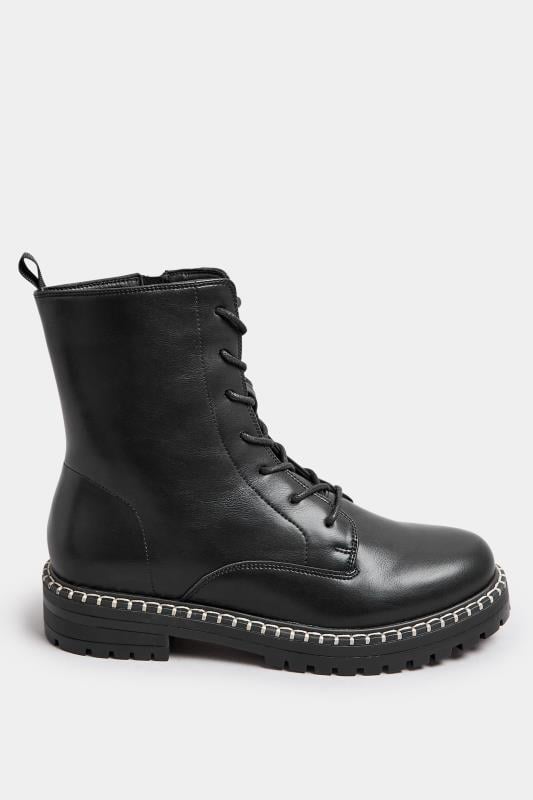 Evans Yours Black Faux Leather Contrast Stitch Boots In Wide E Fit