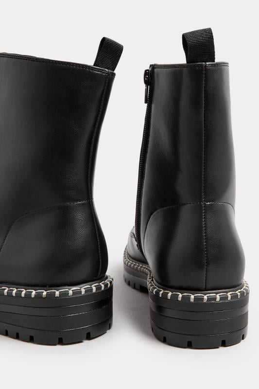 Evans Yours Black Faux Leather Contrast Stitch Boots In Wide E Fit