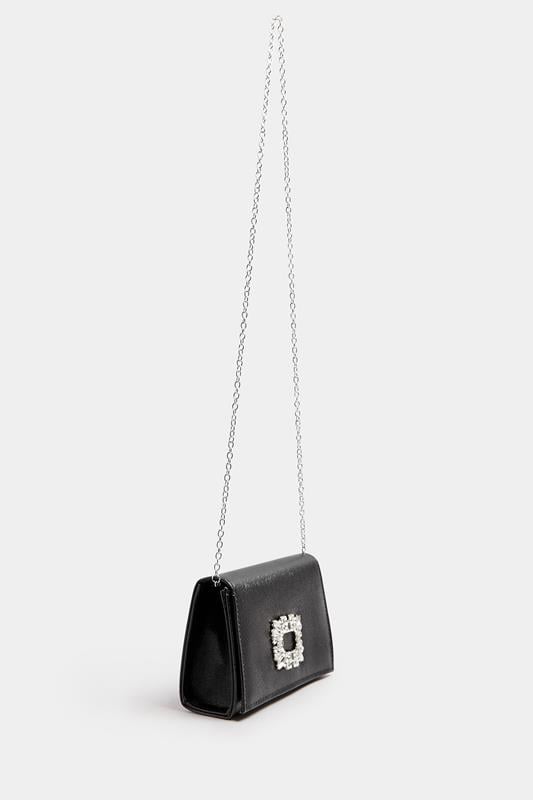Evans Yours Black Faux Leather Diamante Buckle Clutch Bag