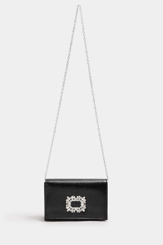 Evans Yours Black Faux Leather Diamante Buckle Clutch Bag