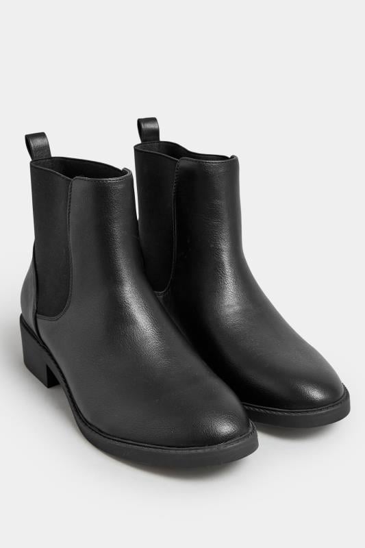 Evans Yours Black Faux Leather Elasticated Chelsea Boots In Wide E Fit & Extra Wide EEE Fit