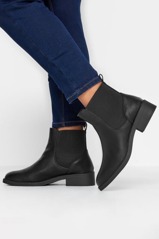 evans Yours Black Faux Leather Elasticated Chelsea Boots In Wide E Fit & Extra Wide EEE Fit
