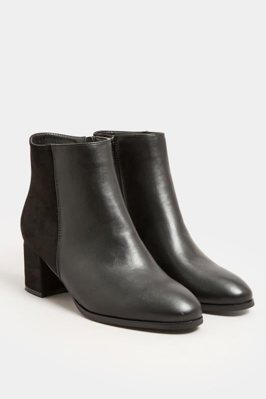 Evans Yours Black Faux Leather Heeled Ankle Boots In E Fit & EEE Fit