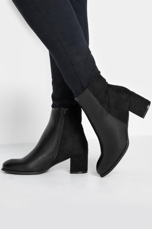 evans Yours Black Faux Leather Heeled Ankle Boots in E Fit & EEE Fit