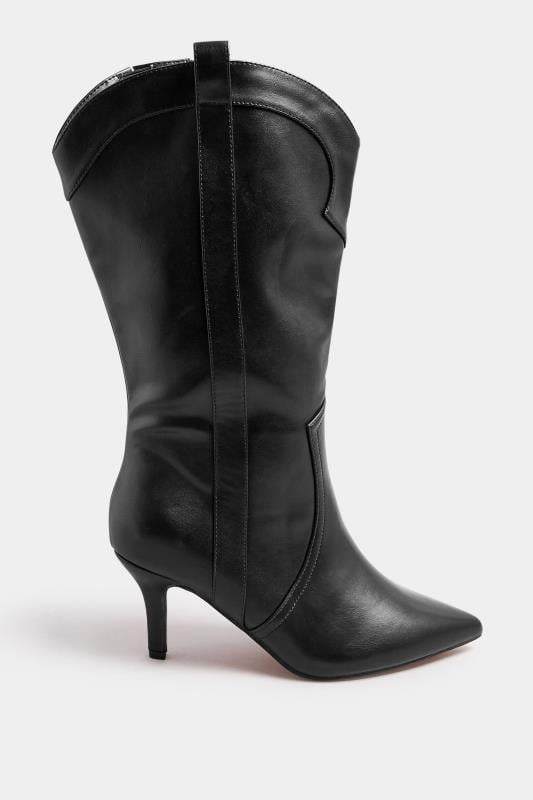 Evans Yours Black Faux Leather Heeled Cowboy Boots In Extra Wide EEE Fit
