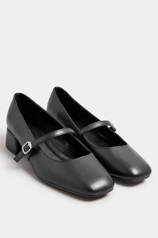 Evans Yours Black Faux Leather Mary Jane Block Heels In Extra Wide EEE Fit