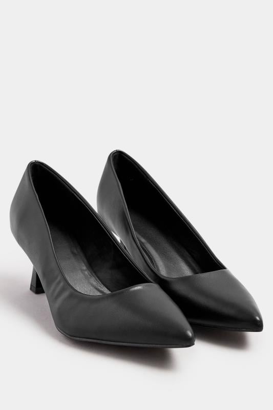 Evans Yours Black Faux Leather Point Court Shoes In Extra Wide EEE Fit