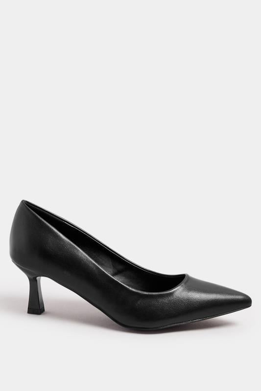 Evans Yours Black Faux Leather Point Court Shoes In Extra Wide EEE Fit