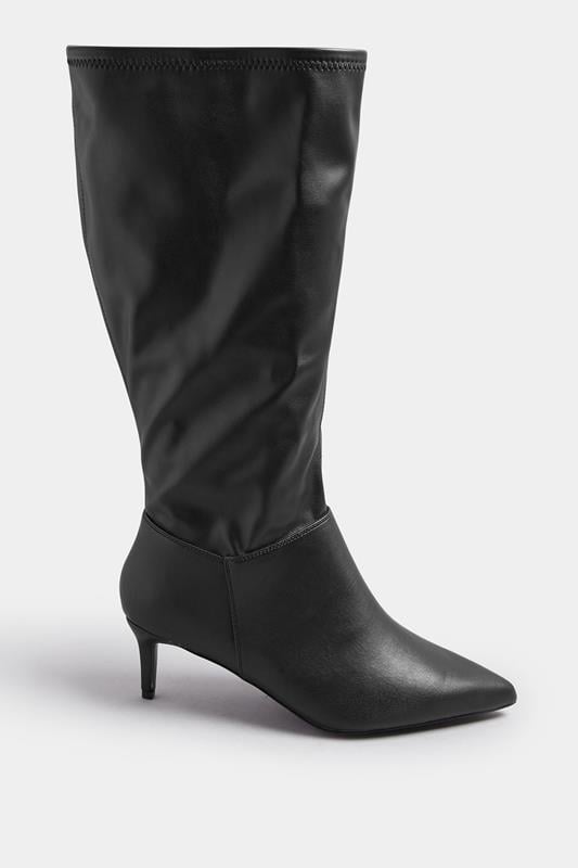 Evans Yours Black Faux Leather Pointed Kitten Heel Boots In Extra Wide EEE Fit