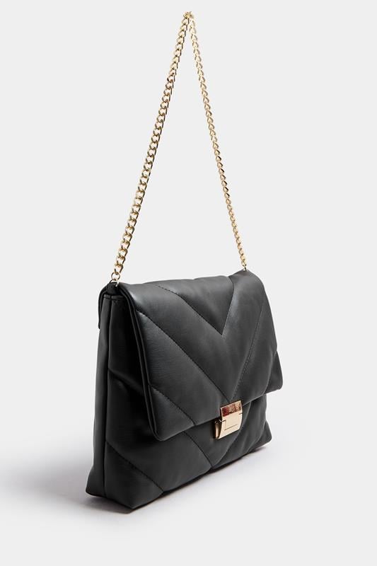 Evans Yours Black Faux Leather Quilted Shoulder Bag
