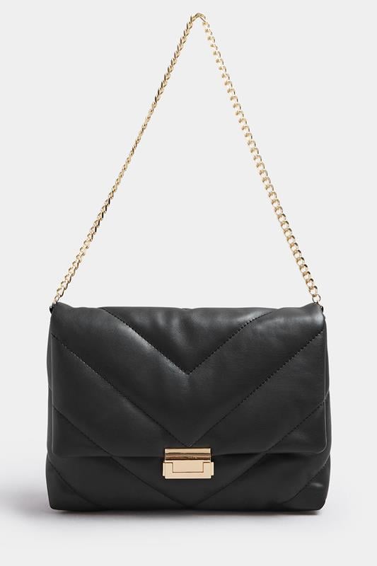 Evans Yours Black Faux Leather Quilted Shoulder Bag