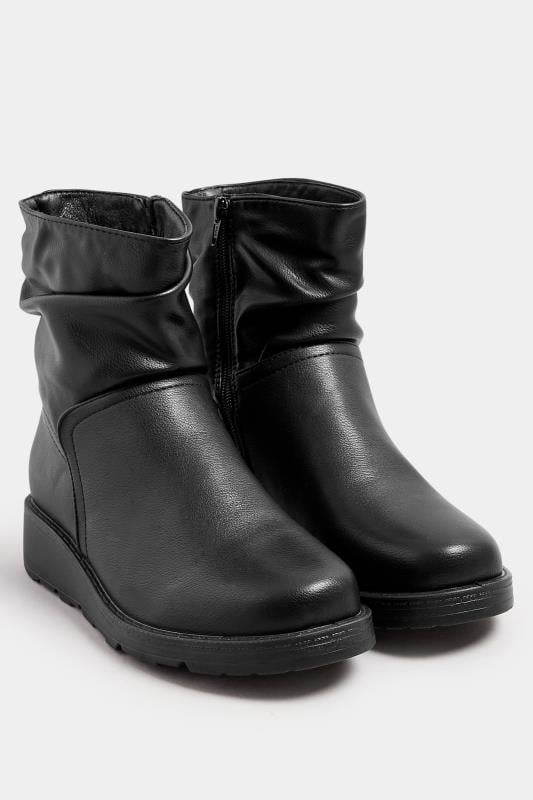Evans Yours Black Faux Leather Slouch Wedge Boots In Extra Wide EEE Fit
