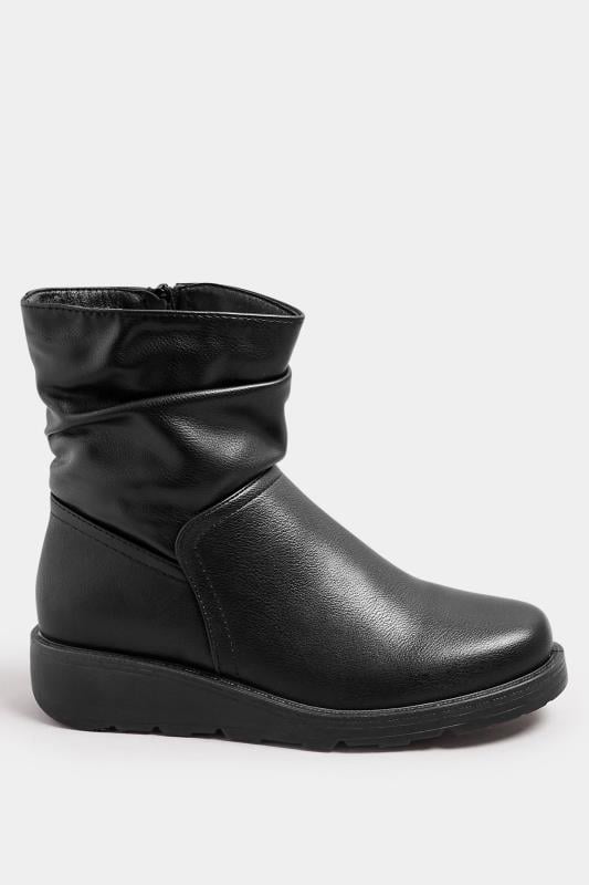 Evans Yours Black Faux Leather Slouch Wedge Boots In Extra Wide EEE Fit