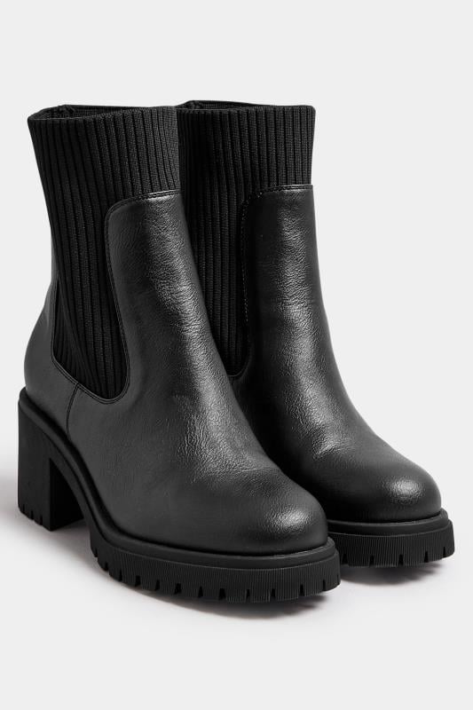 Evans Yours Black Faux Leather Sock Chelsea Boots In Extra Wide EEE Fit