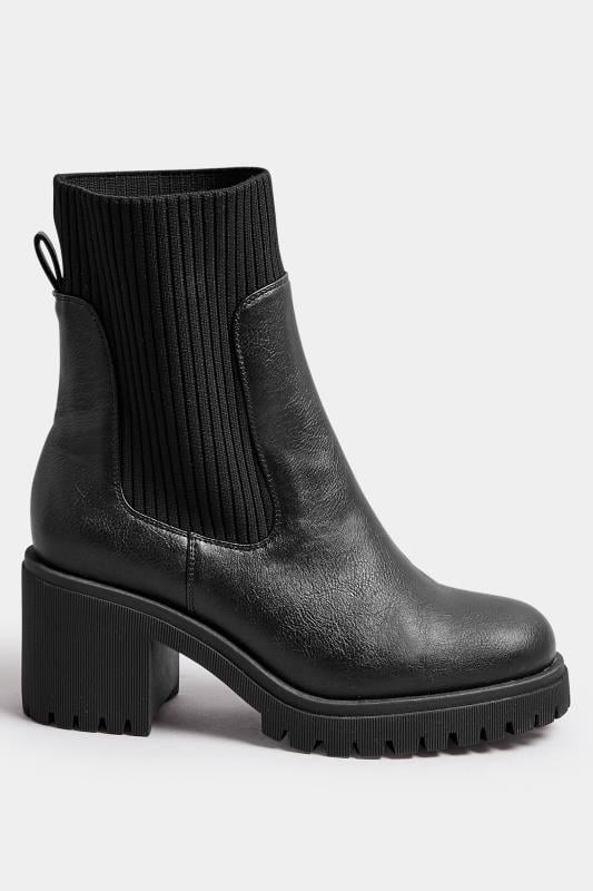Evans Yours Black Faux Leather Sock Chelsea Boots In Extra Wide EEE Fit