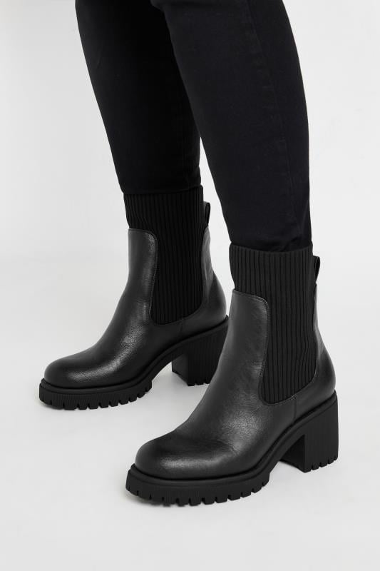 evans Yours Black Faux Leather Sock Chelsea Boots In Extra Wide EEE Fit