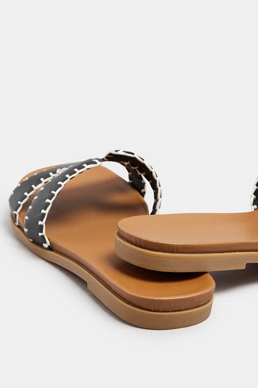 Evans Yours Black Faux Leather Stitched Mule Sandals In Extra Wide EEE Fit