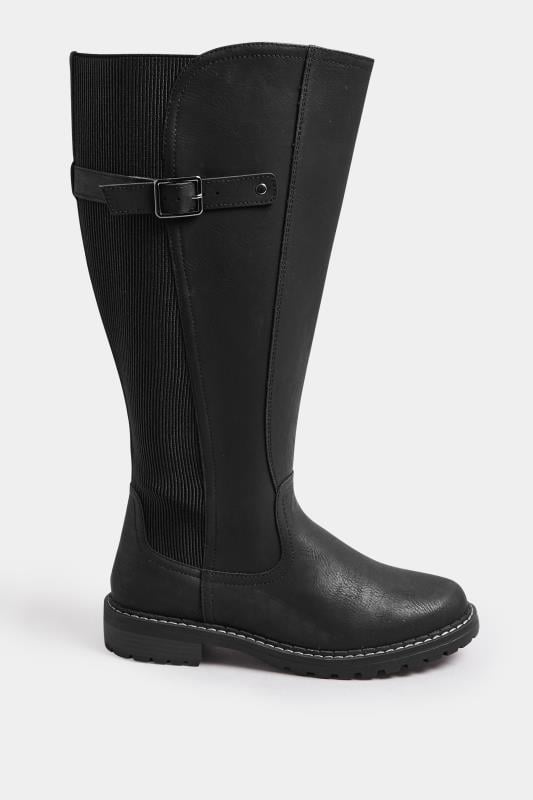 Evans Yours Black Faux Leather Stretch Knee High Boots In Extra Wide EEE Fit