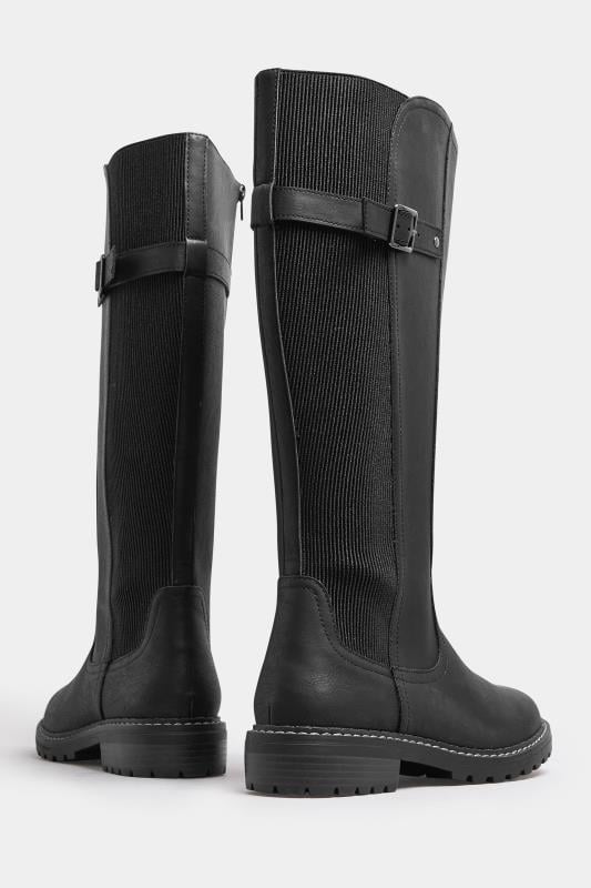 Evans Yours Black Faux Leather Stretch Knee High Boots In Extra Wide EEE Fit