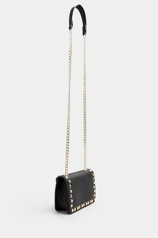 Evans Yours Black Faux Leather Stud Detail Cross Body Bag