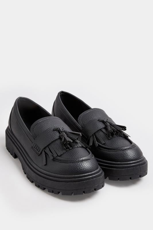 Evans Yours Black Faux Leather Tassel Loafers In Extra Wide EEE Fit