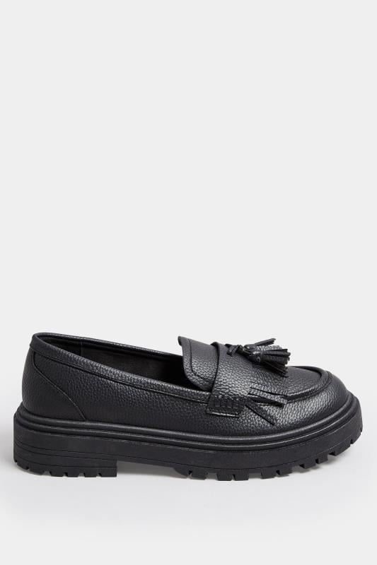 Evans Yours Black Faux Leather Tassel Loafers In Extra Wide EEE Fit